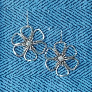 Sterling silver flower & clear gemstone earrings